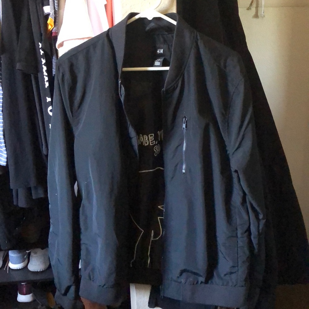 Black Bomber Jacket With the 1975 Lyrics Painted